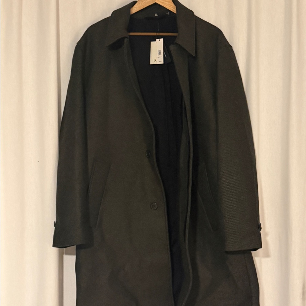Banana Republic Men's ITALIAN TWEED Dark Olive Green Car Coat